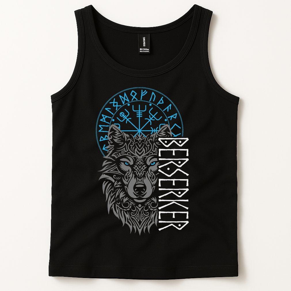 Berserker & Viking Compass Nordic Wolf Design  Tank Top