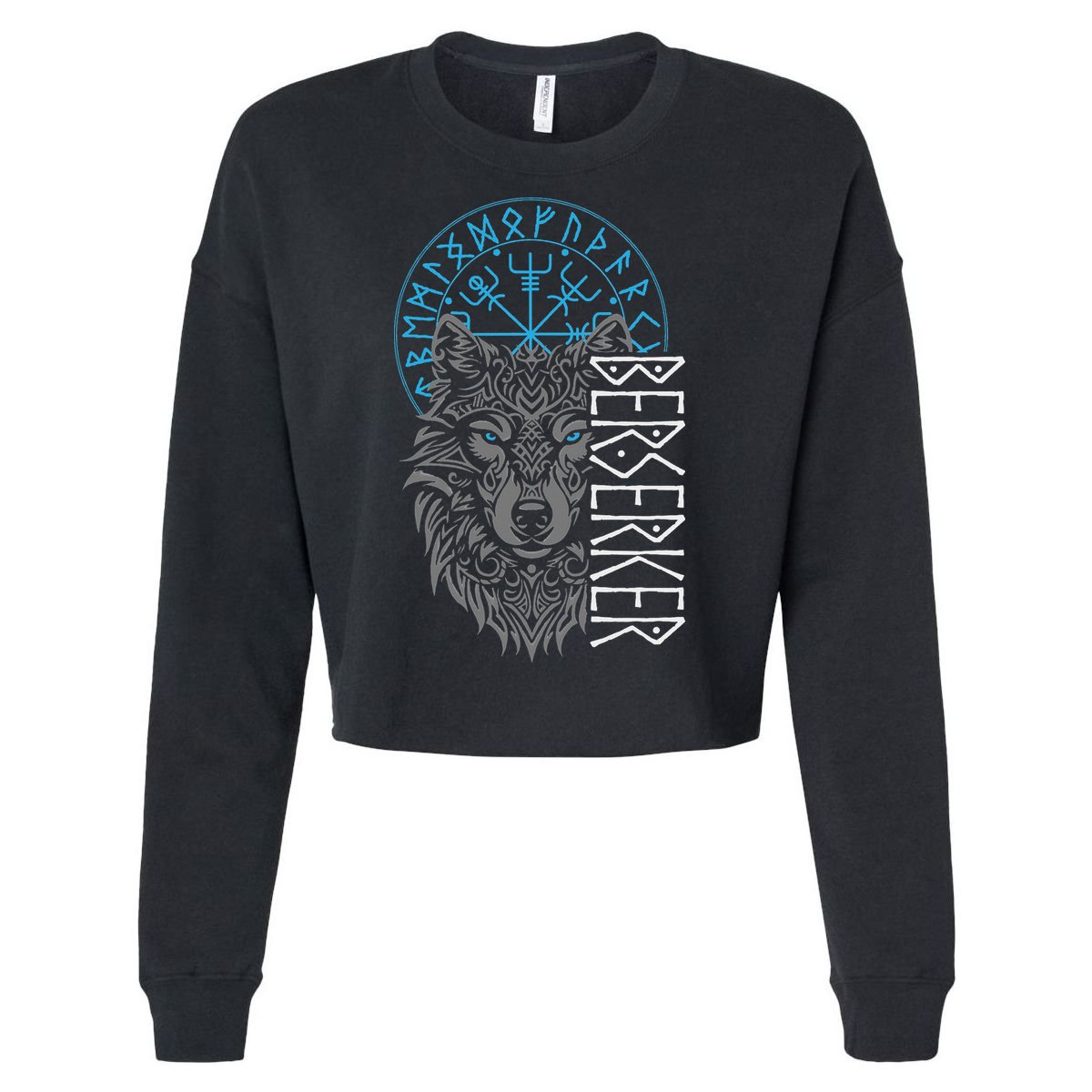 Berserker & Viking Compass Nordic Wolf Design  Cropped Pullover Crew