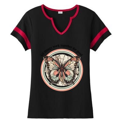 Bible Verse Christian Butterfly Ladies Halftime Notch Neck Tee