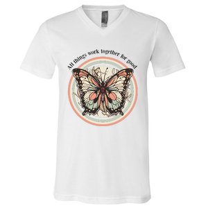 Bible Verse Christian Butterfly V-Neck T-Shirt