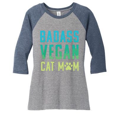 Badass Vegan Cat Mom Shirts Cute Vegan Shirts For Cat Lovers Women's Tri-Blend 3/4-Sleeve Raglan Shirt