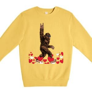 Bigfoot Valentines Day Funny Hearts Sasquatch Love Premium Crewneck Sweatshirt