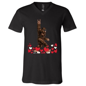 Bigfoot Valentines Day Funny Hearts Sasquatch Love V-Neck T-Shirt