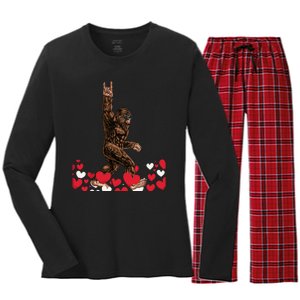 Bigfoot Valentines Day Funny Hearts Sasquatch Love Women's Long Sleeve Flannel Pajama Set 