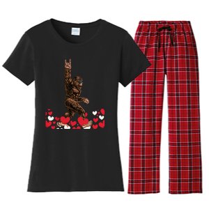 Bigfoot Valentines Day Funny Hearts Sasquatch Love Women's Flannel Pajama Set