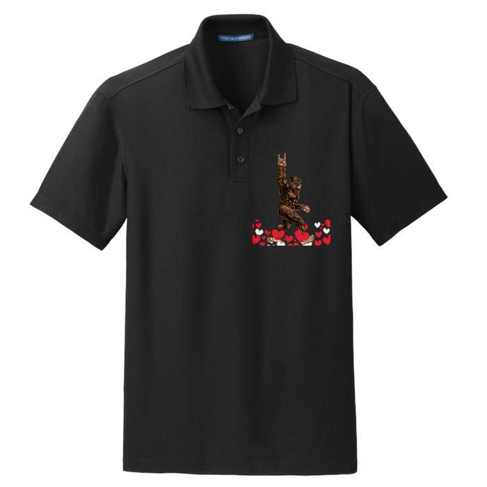 Bigfoot Valentines Day Funny Hearts Sasquatch Love Dry Zone Grid Polo