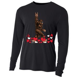 Bigfoot Valentines Day Funny Hearts Sasquatch Love Cooling Performance Long Sleeve Crew