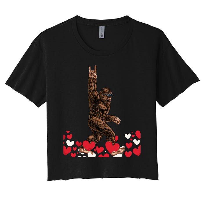 Bigfoot Valentines Day Funny Hearts Sasquatch Love Women's Crop Top Tee