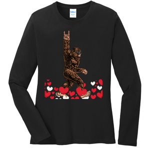 Bigfoot Valentines Day Funny Hearts Sasquatch Love Ladies Long Sleeve Shirt