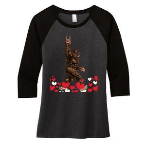 Bigfoot Valentines Day Funny Hearts Sasquatch Love Women's Tri-Blend 3/4-Sleeve Raglan Shirt