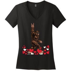 Bigfoot Valentines Day Funny Hearts Sasquatch Love Women's V-Neck T-Shirt