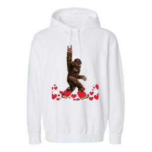 Bigfoot Valentines Day Funny Hearts Sasquatch Love Garment-Dyed Fleece Hoodie