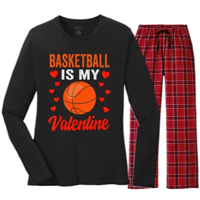 Basketball Valentines Day Basketball Is My Valentine Women's Long Sleeve Flannel Pajama Set 