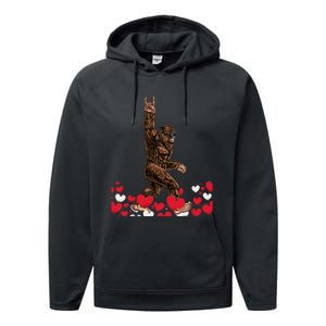 Bigfoot Valentines Day Funny Hearts Sasquatch Love Performance Fleece Hoodie