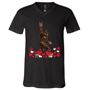 Bigfoot Valentines Day Funny Hearts Sasquatch Love V-Neck T-Shirt