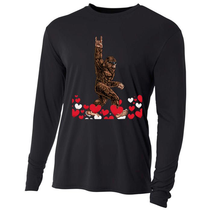 Bigfoot Valentines Day Funny Hearts Sasquatch Love Cooling Performance Long Sleeve Crew