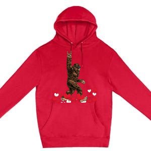 Bigfoot Valentines Day Funny Hearts Sasquatch Love Premium Pullover Hoodie