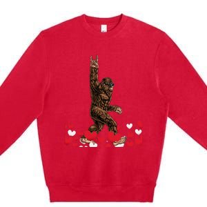 Bigfoot Valentines Day Funny Hearts Sasquatch Love Premium Crewneck Sweatshirt