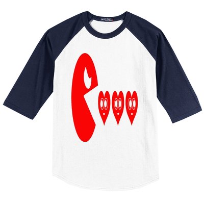 Boy Valentines Day Hearts Eating Funny Gamer Game Baseball Sleeve Shirt