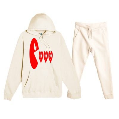 Boy Valentines Day Hearts Eating Funny Gamer Game Premium Hooded Sweatsuit Set