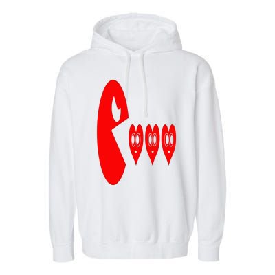 Boy Valentines Day Hearts Eating Funny Gamer Game Garment-Dyed Fleece Hoodie