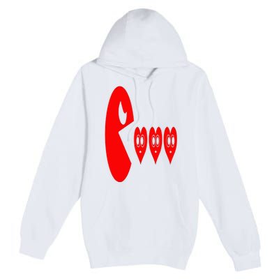 Boy Valentines Day Hearts Eating Funny Gamer Game Premium Pullover Hoodie