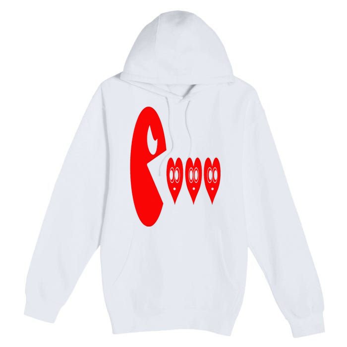 Boy Valentines Day Hearts Eating Funny Gamer Game Premium Pullover Hoodie