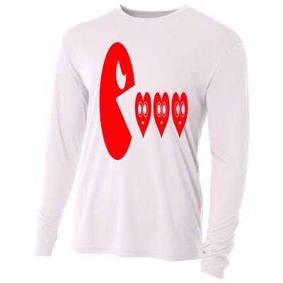 Boy Valentines Day Hearts Eating Funny Gamer Game Cooling Performance Long Sleeve Crew