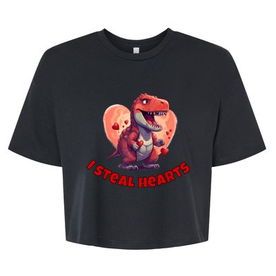 Boy Valentines Day Dino | I Steal Hearts Bella+Canvas Jersey Crop Tee