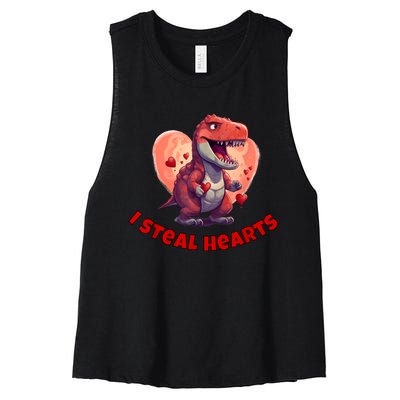 Boy Valentines Day Dino | I Steal Hearts Women's Racerback Cropped Tank