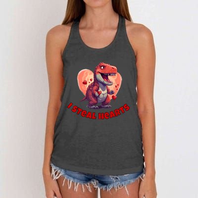 Boy Valentines Day Dino | I Steal Hearts Women's Knotted Racerback Tank