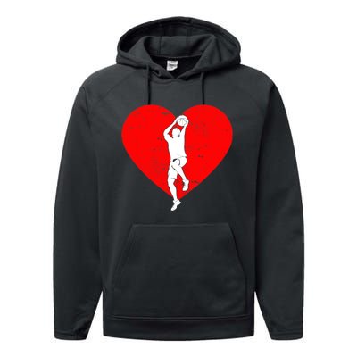 Basketball Valentine Day Gifts For Basketball Lover Boy Performance Fleece Hoodie