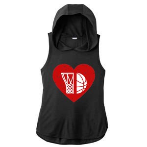 Basketball Valentine Day For Basketball Lover Gifts Heart Ladies PosiCharge Tri-Blend Wicking Draft Hoodie Tank