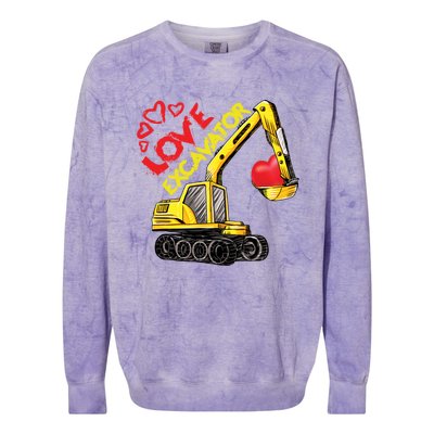 Boy Valentines Day Gift Love Construction Excavator Cool Gift Colorblast Crewneck Sweatshirt