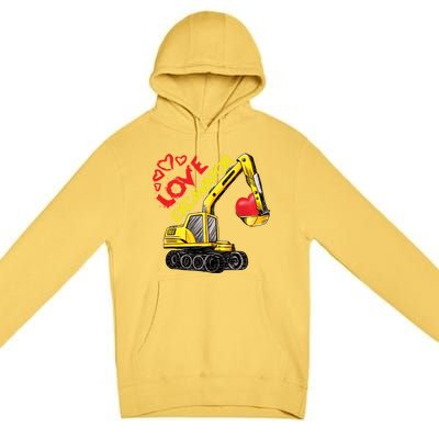 Boy Valentines Day Gift Love Construction Excavator Cool Gift Premium Pullover Hoodie