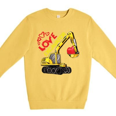 Boy Valentines Day Gift Love Construction Excavator Cool Gift Premium Crewneck Sweatshirt