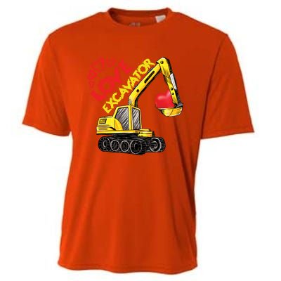 Boy Valentines Day Gift Love Construction Excavator Cool Gift Cooling Performance Crew T-Shirt