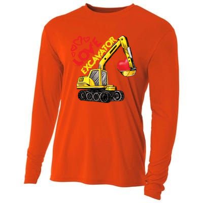 Boy Valentines Day Gift Love Construction Excavator Cool Gift Cooling Performance Long Sleeve Crew