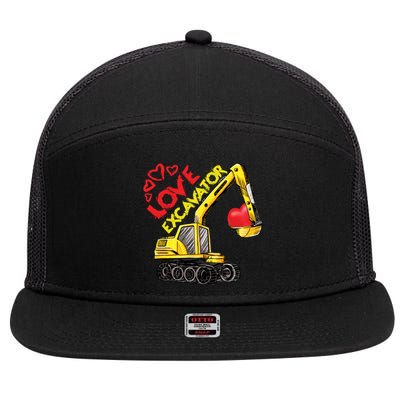 Boy Valentines Day Gift Love Construction Excavator Cool Gift 7 Panel Mesh Trucker Snapback Hat