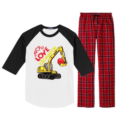 Boy Valentines Day Gift Love Construction Excavator Cool Gift Raglan Sleeve Pajama Set