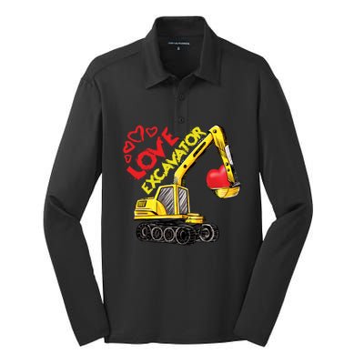 Boy Valentines Day Gift Love Construction Excavator Cool Gift Silk Touch Performance Long Sleeve Polo