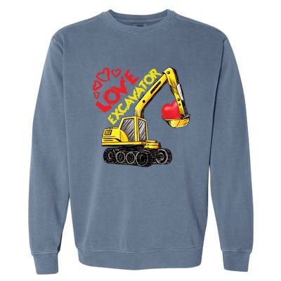 Boy Valentines Day Gift Love Construction Excavator Cool Gift Garment-Dyed Sweatshirt