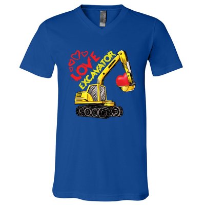 Boy Valentines Day Gift Love Construction Excavator Cool Gift V-Neck T-Shirt