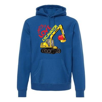 Boy Valentines Day Gift Love Construction Excavator Cool Gift Premium Hoodie