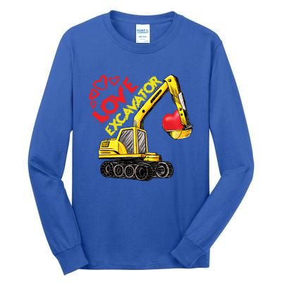 Boy Valentines Day Gift Love Construction Excavator Cool Gift Tall Long Sleeve T-Shirt