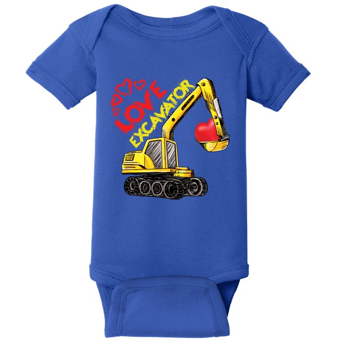 Boy Valentines Day Gift Love Construction Excavator Cool Gift Baby Bodysuit