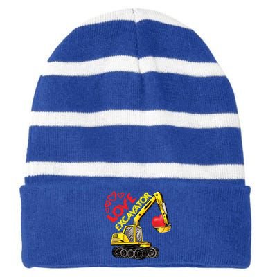 Boy Valentines Day Gift Love Construction Excavator Cool Gift Striped Beanie with Solid Band