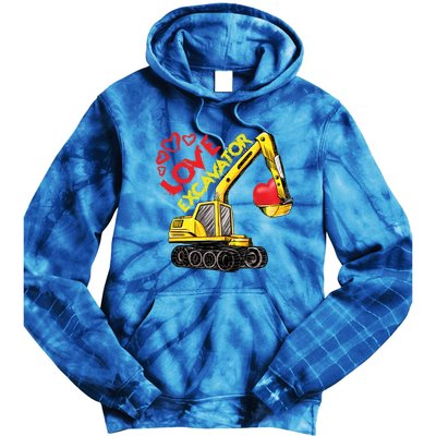 Boy Valentines Day Gift Love Construction Excavator Cool Gift Tie Dye Hoodie