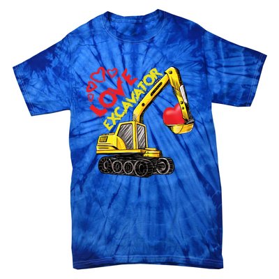 Boy Valentines Day Gift Love Construction Excavator Cool Gift Tie-Dye T-Shirt