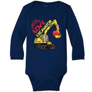 Boy Valentines Day Gift Love Construction Excavator Cool Gift Baby Long Sleeve Bodysuit